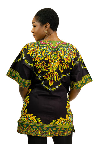 Chemise dashiki / Robe dashiki - Noir - Top imprimé africain - Unisexe