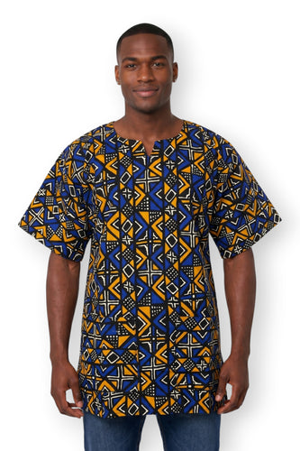Chemise dashiki / Robe dashiki - Bleu Bogolan Geometry - Top imprimé africain - Unisexe