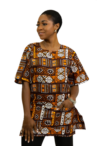 Chemise dashiki / Robe dashiki - Motifs marrons Bogolan - Top imprimé africain - Unisexe