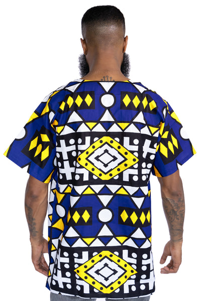 Chemise dashiki / Robe dashiki - Bleu Jaune Samakaka - Top imprimé africain - Unisexe