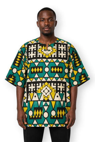 Chemise dashiki / Robe dashiki - Turquoise Jaune Samakaka - Top imprimé africain - Unisexe