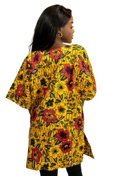 Chemise dashiki / Robe dashiki - Jaune Flowers - Top imprimé africain - Unisexe