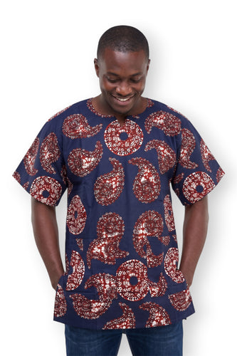Chemise dashiki / Robe dashiki - Bleu Marron Paisley Sun - Top imprimé africain - Unisexe