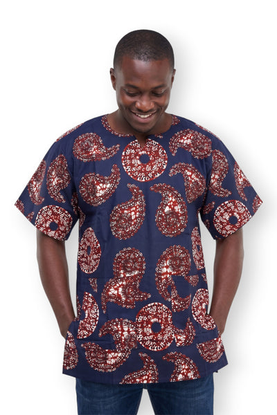 Chemise dashiki / Robe dashiki - Bleu Marron Paisley Sun - Top imprimé africain - Unisexe