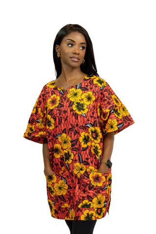 Chemise dashiki / Robe dashiki - Rouge Flowers - Top imprimé africain - Unisexe