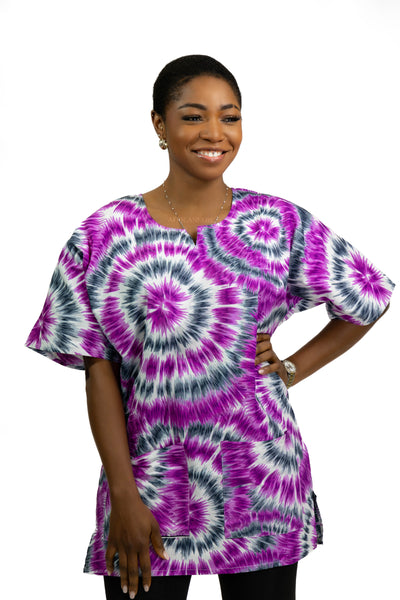 Chemise dashiki / Robe dashiki - Violet Tie Dye - Top imprimé africain - Unisexe