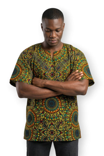 Chemise dashiki / Robe dashiki - Jaune Vert Sunburst - Top imprimé africain - Unisexe