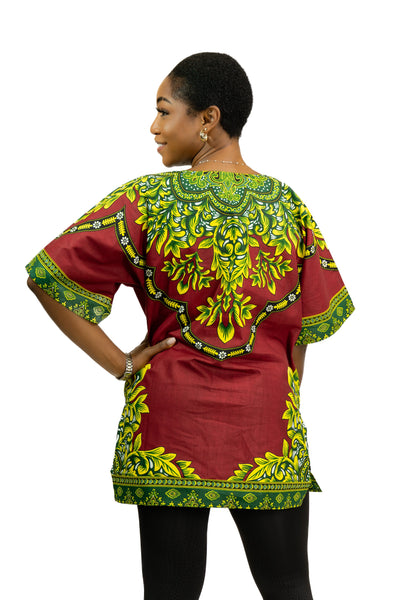 Chemise dashiki / Robe dashiki - Rouge - Top imprimé africain - Unisexe