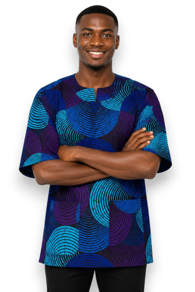 Chemise dashiki / Robe dashiki - Bleu & Turquoise Concentric Circle Design - Top imprimé africain - Unisexe