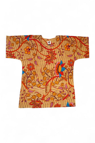 Chemise dashiki / Robe dashiki - Beige & Orange Botanical Flow - Top imprimé africain - Unisexe