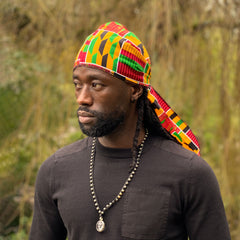 Durag / Bandana - Unisexe - Orange / vert Kente