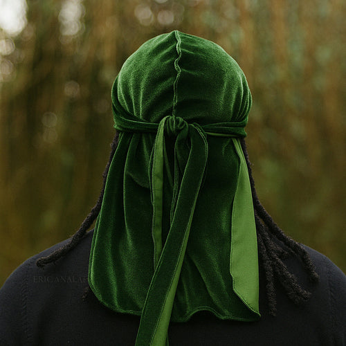 Velvet Durag / Bandana en velours - Unisexe - Vert mousse