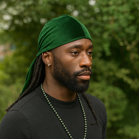 Velvet Durag / Bandana en velours - Unisexe - Vert mousse