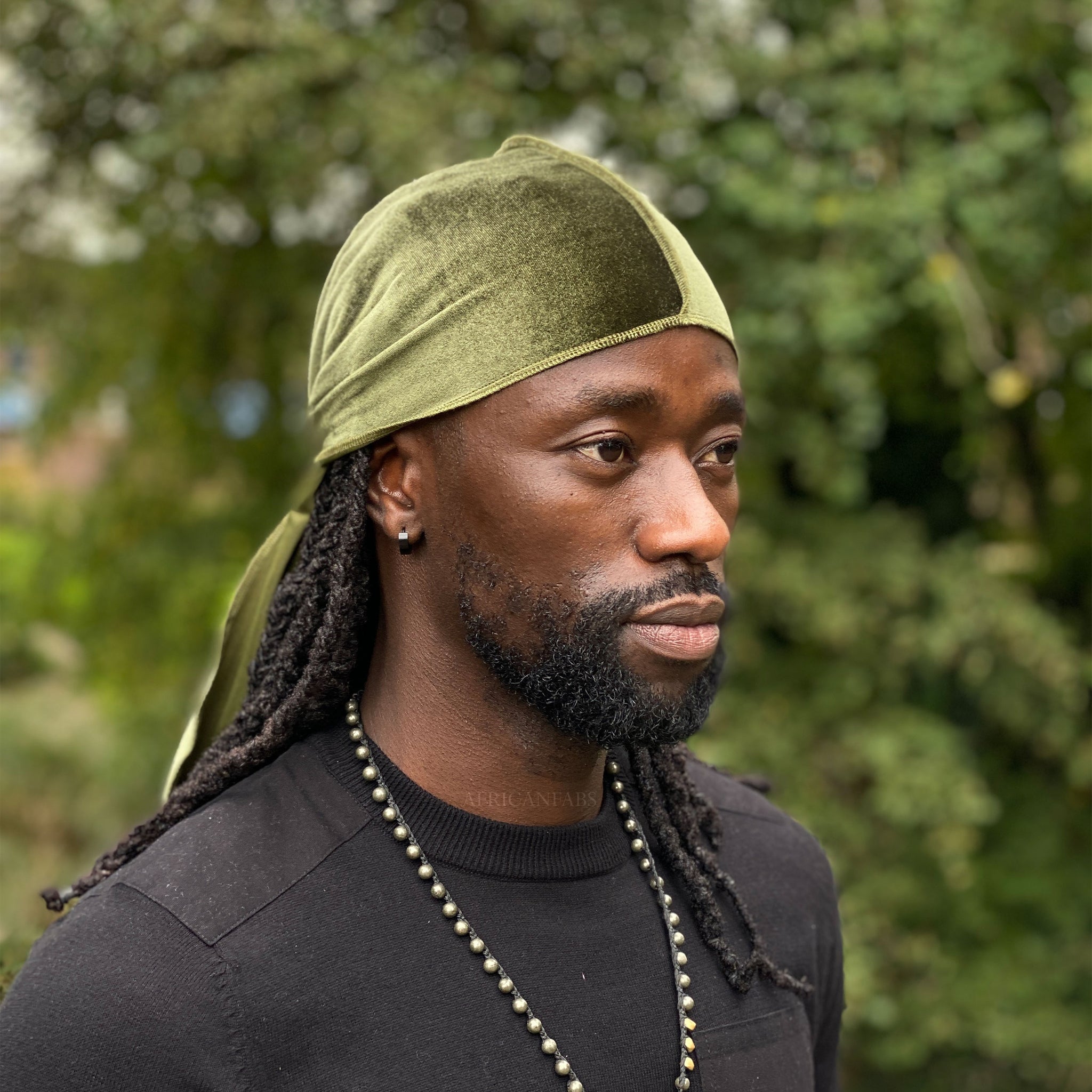 Velvet Durag / Bandana en velours - Unisexe - Vert mousse