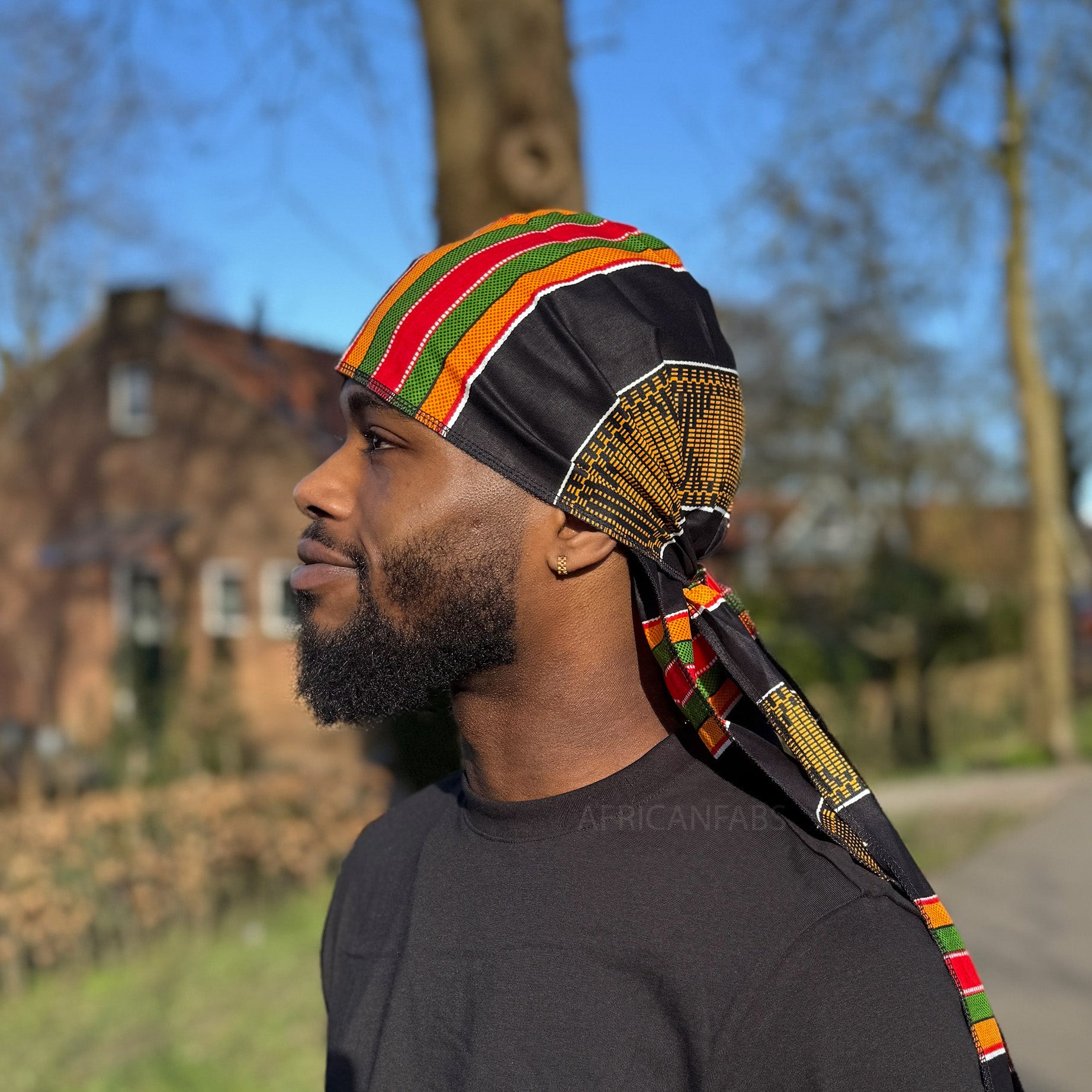 Durag / Bandana - Unisexe - Noir Pan African Kinte