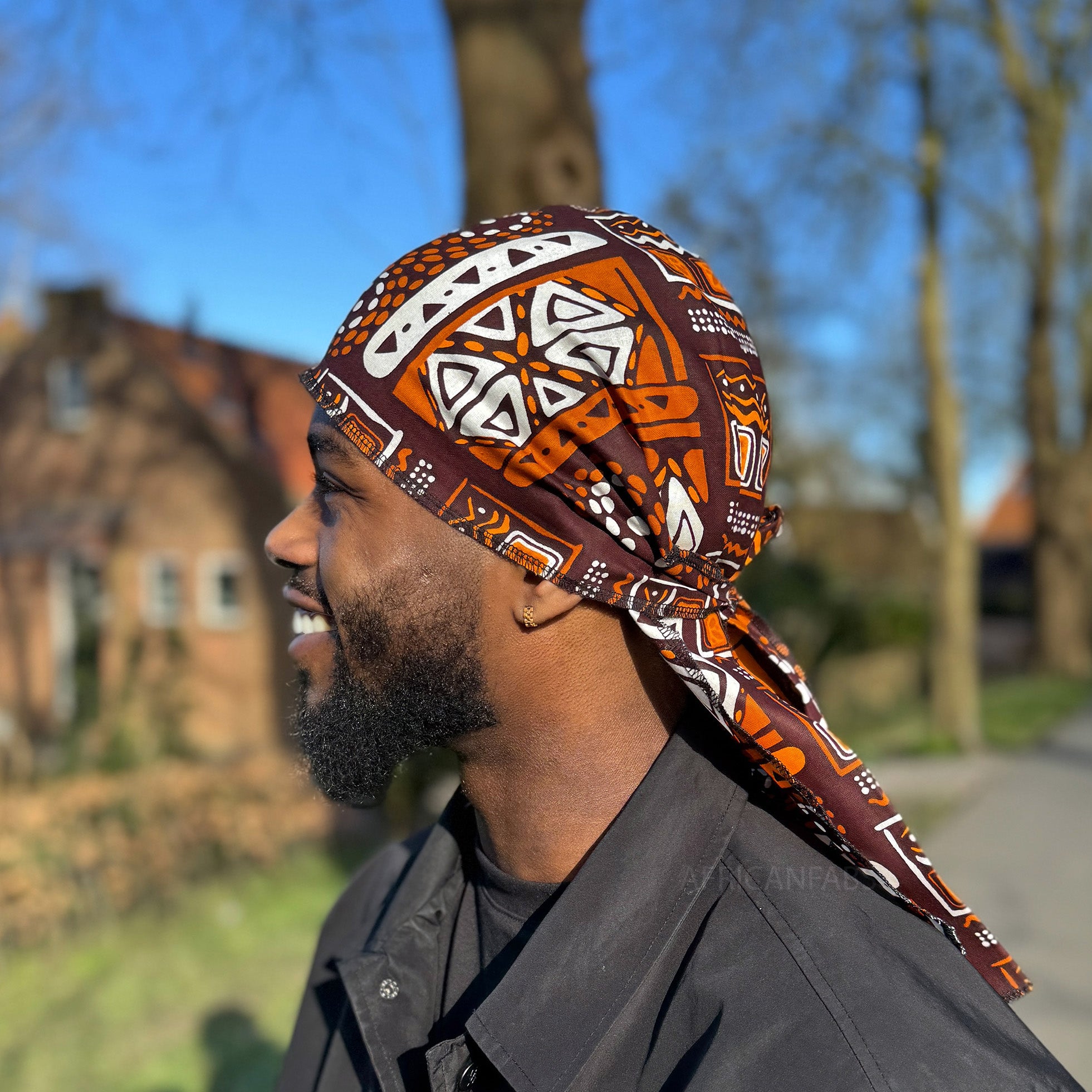 Durag / Bandana - Unisexe - Motifs marrons Bogolan