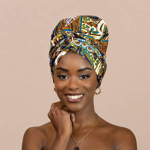 Turban facile - Bonnet en satin - Mélange bleu