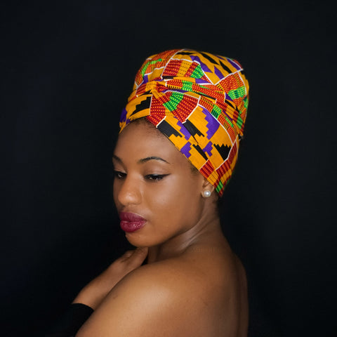 Turban facile - Bonnet en satin - Kente Orange /  Violet / Noir