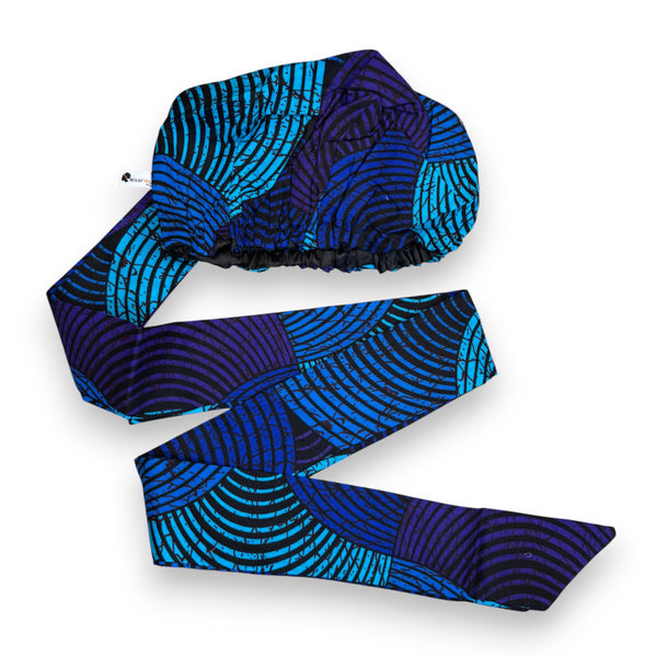 Turban facile - Bonnet en satin - Bleu & Turquoise Concentric