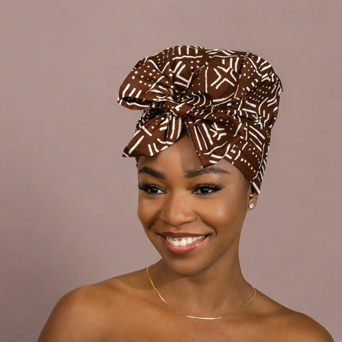 Turban facile - Bonnet en satin - Marron X Bogolan