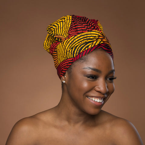 Turban facile - Bonnet en satin - Rouge & Jaune Concentric