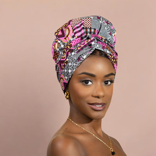 Turban facile - Bonnet en satin - Rose