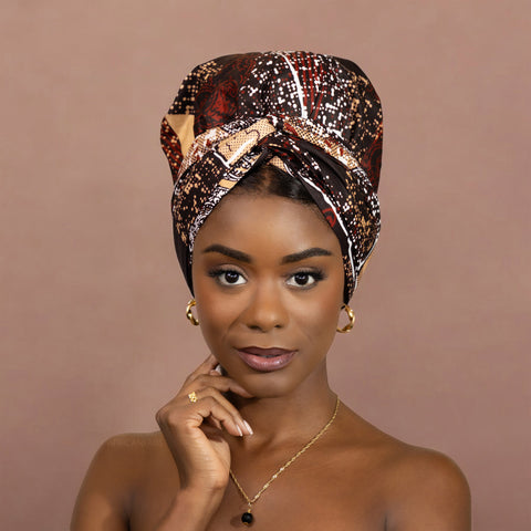 Turban facile - Bonnet en satin - Marron