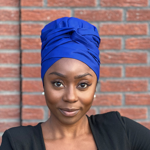 Turban facile - Bonnet en satin - Bleu