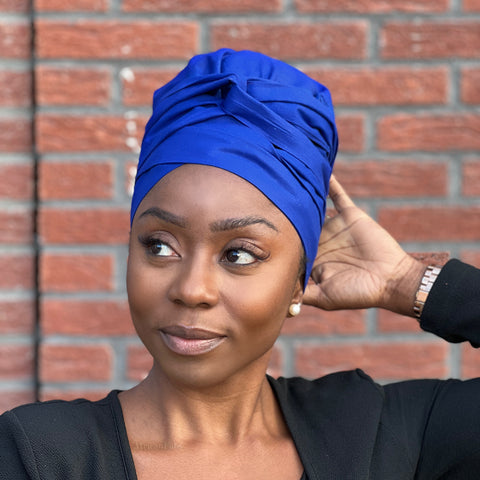 Turban facile - Bonnet en satin - Bleu