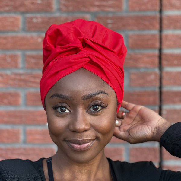 Turban facile - Bonnet en satin - Rouge