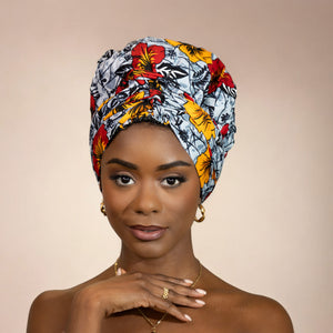 Turban facile - Bonnet en satin - Gris clair Flowers 