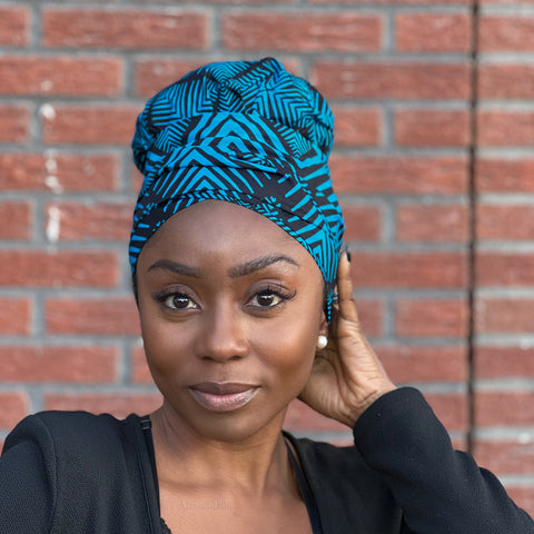 Turban facile - Bonnet en satin - Bleu