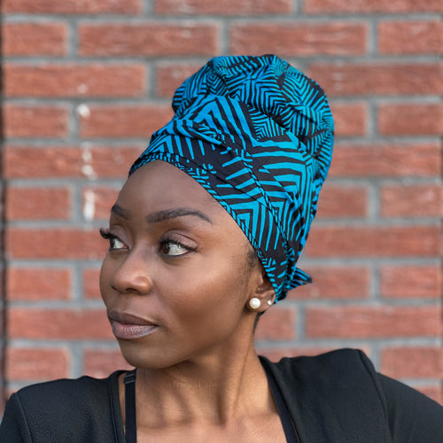 Turban facile - Bonnet en satin - Bleu