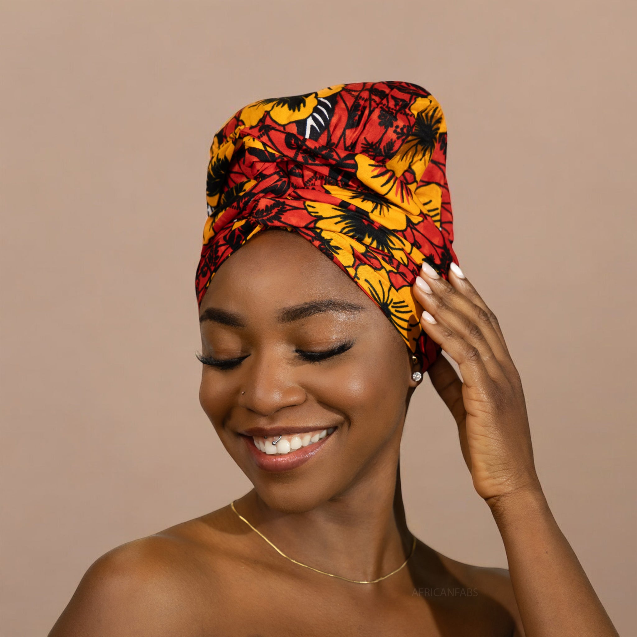 Turban facile - Bonnet en satin - Rouge Flowers