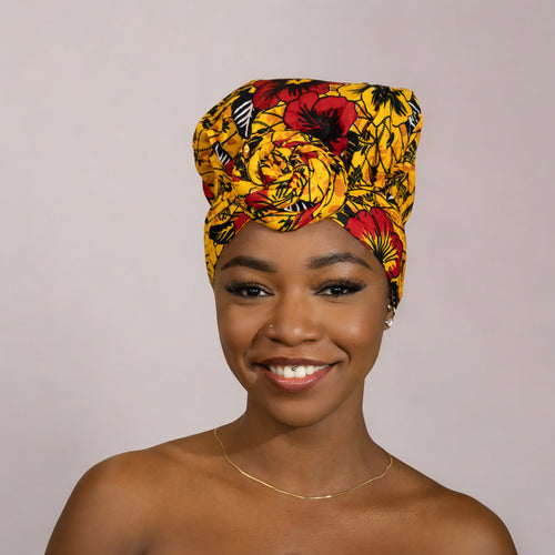 Turban facile - Bonnet en satin - Jaune Flowers