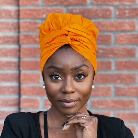 Turban facile - Bonnet en satin - Orange-Jaune