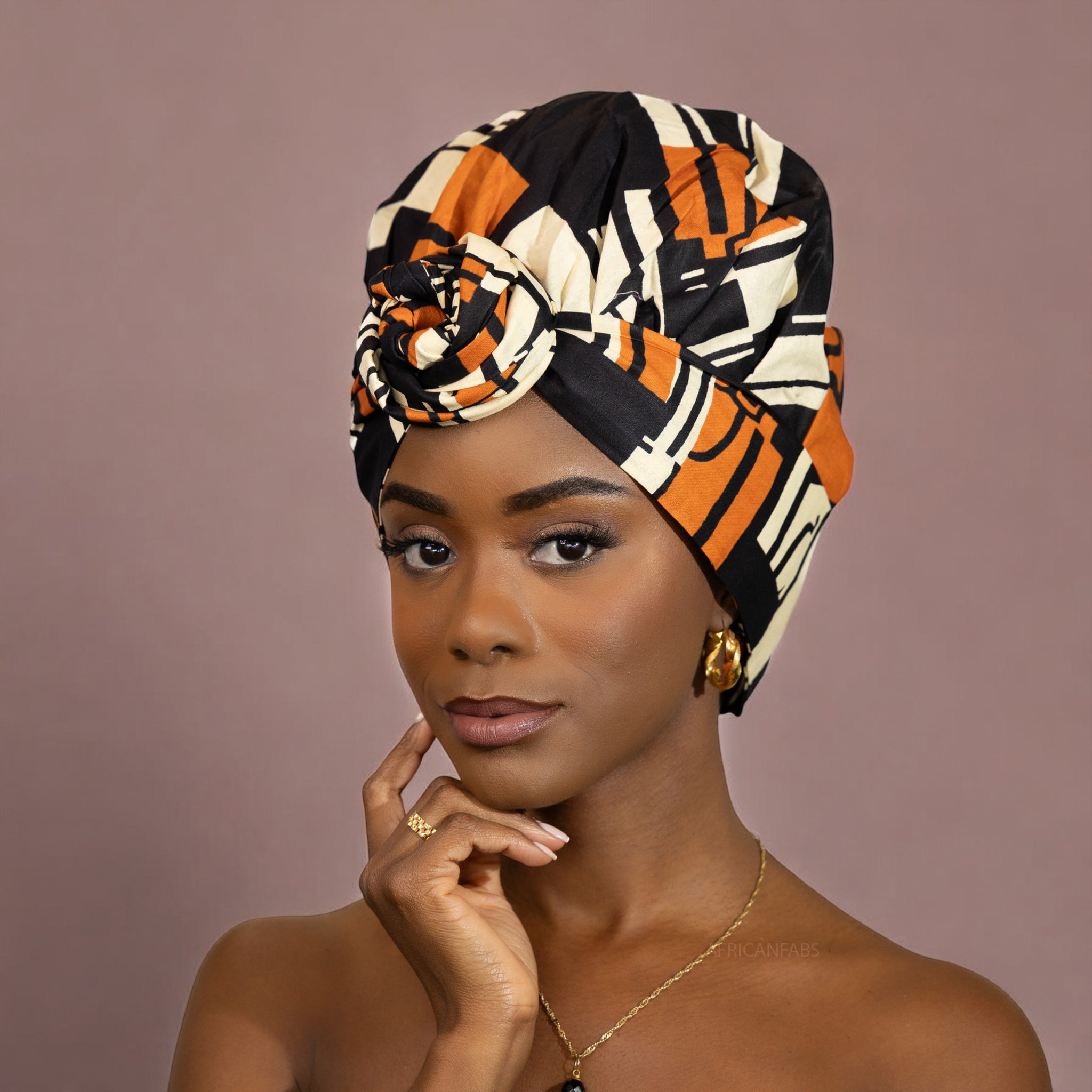 Turban facile - Bonnet en satin - Orange / noir