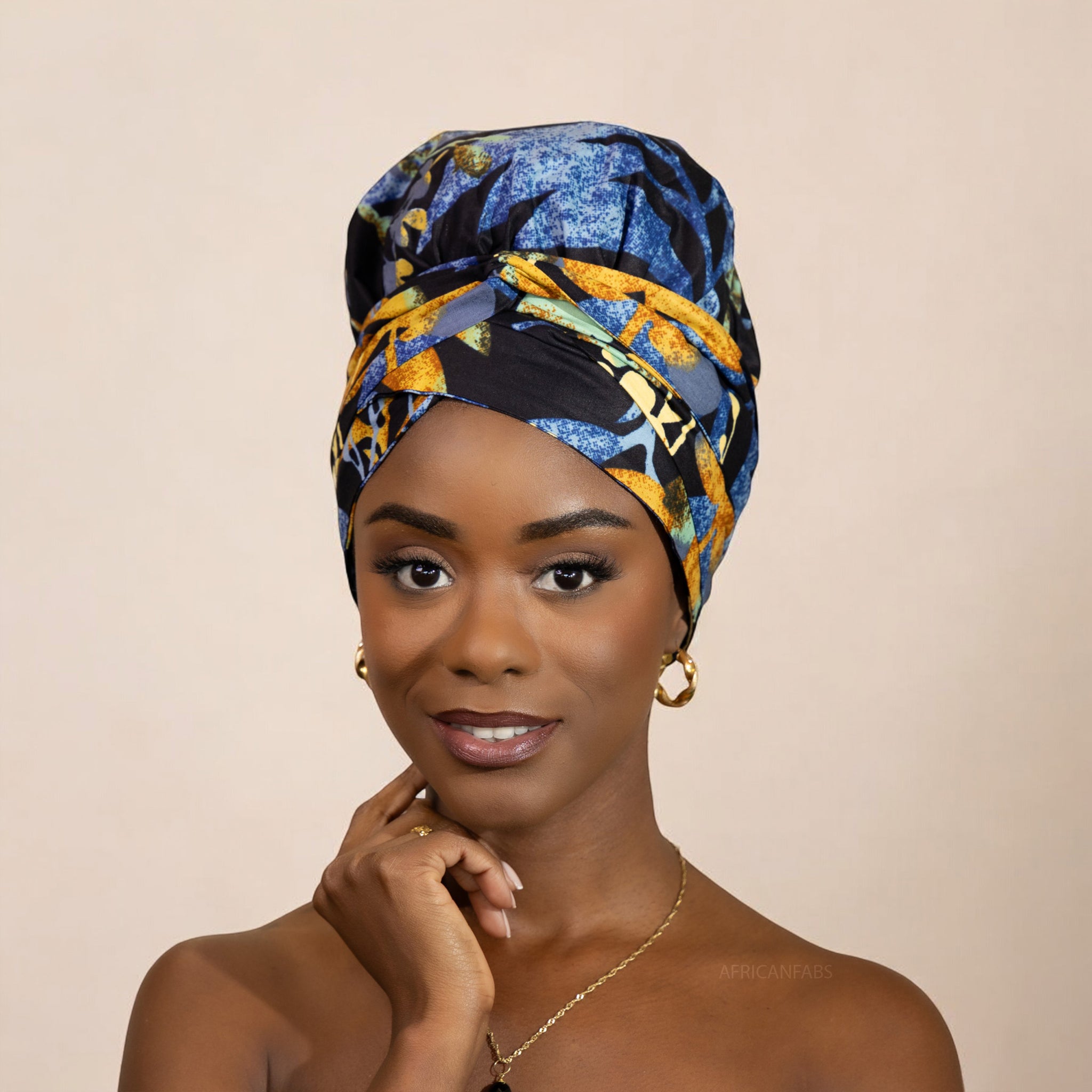 Turban facile - Bonnet en satin - Bleu / noir