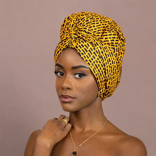 Turban facile - Bonnet en satin - Jaune foncé