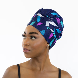 Turban facile - Bonnet en satin - Bleu / rose sunburst