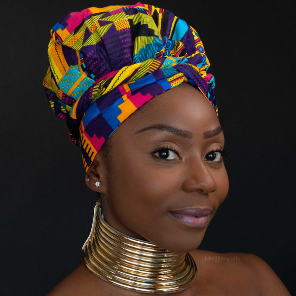 Turban facile - Bonnet en satin - Multicolore  Kente Violet