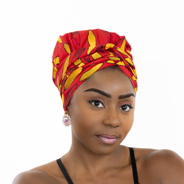 Turban facile - Bonnet en satin - Rouge / jaune sunburst