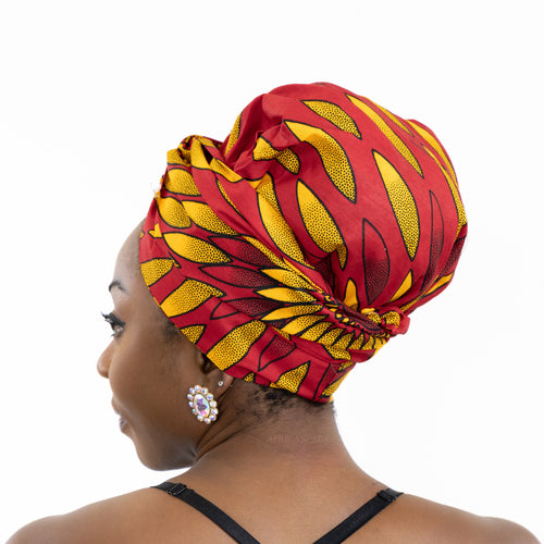 Turban facile - Bonnet en satin - Rouge / jaune sunburst