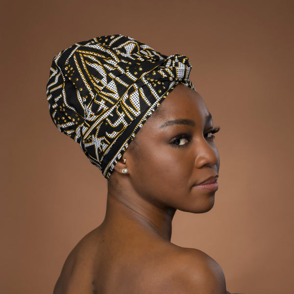 Turban facile - Bonnet en satin - Noir Jaune Ndop Cameroun