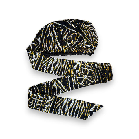Turban facile - Bonnet en satin - Noir Jaune Ndop Cameroun