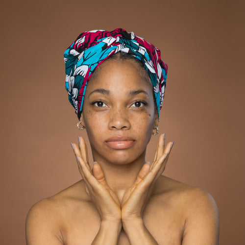 Turban facile - Bonnet en satin - Rose & Teal Fleurs