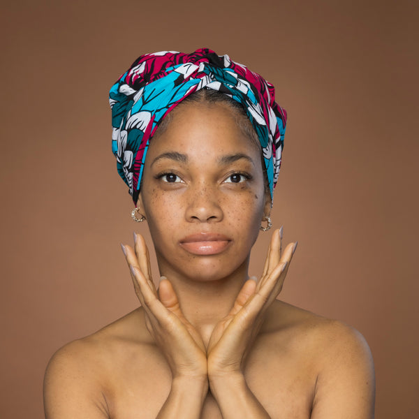 Turban facile - Bonnet en satin - Rose & Teal Fleurs