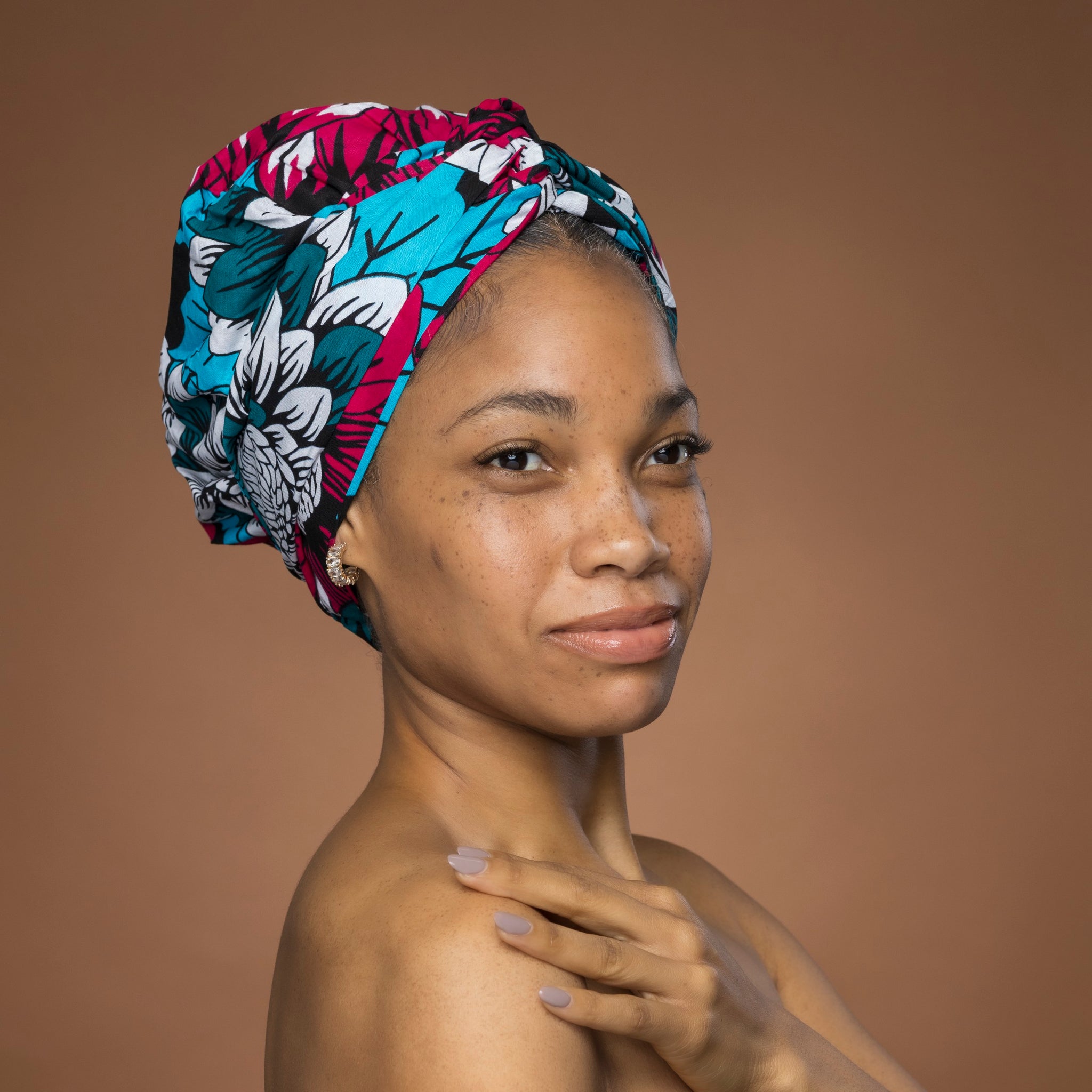 Turban facile - Bonnet en satin - Rose & Teal Fleurs