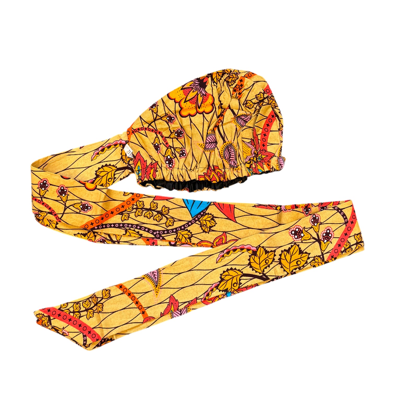 Turban facile - Bonnet en satin - Beige & Orange Botanical Flow