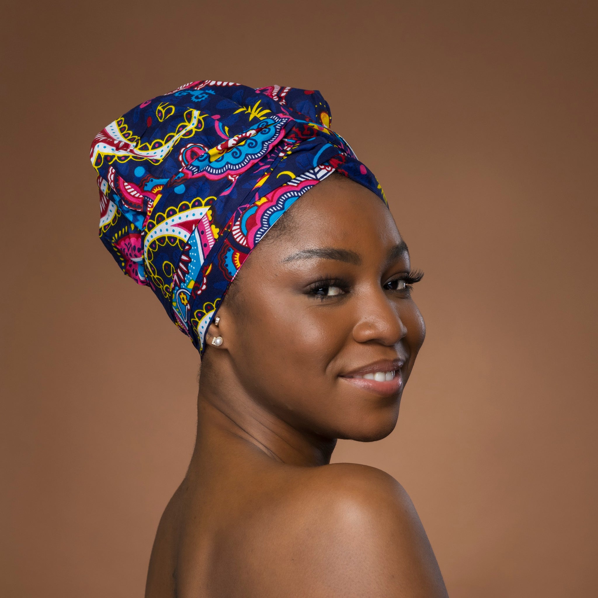 Turban facile - Bonnet en satin - Bleu Rose Paisley